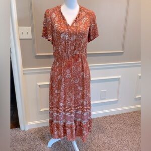 Knox Rose Medium boho peasant rust orange floral maxi dress festival church